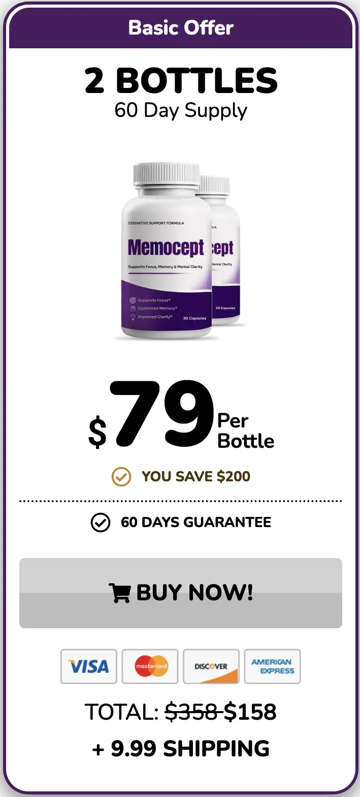 Memocept 2 bottle package 60 day supply for brain and memory support
